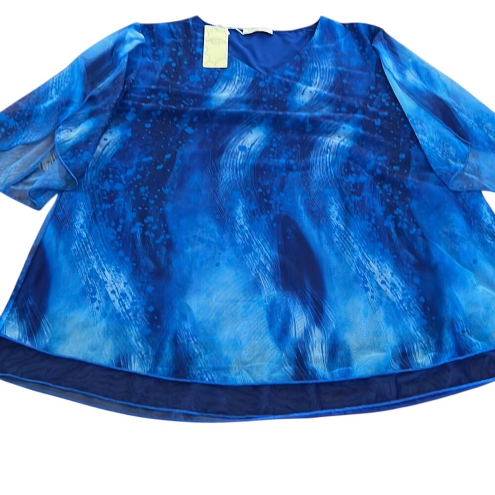 Sese Code Shades of Blue Print Knit Tunic Top Woman's Size 3XL Flowy NWT - Picture 4 of 10